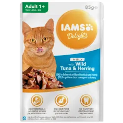 Vrečka IAMS Delights Adult tun in sled v želeju 85g