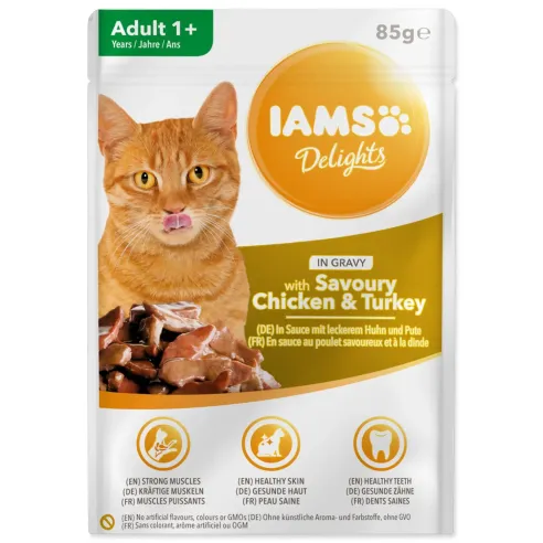 Vrečka IAMS Delights Adult piščanec in puran v omaki 85 g