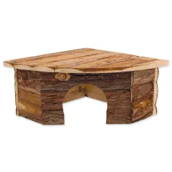 Kotna lesena hišica Small Animals z lubjem 30x30x16cm