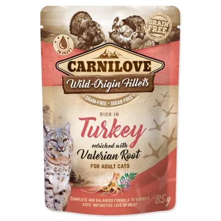 Vrečka Carnilove Cat puran z baldrijanom 85g