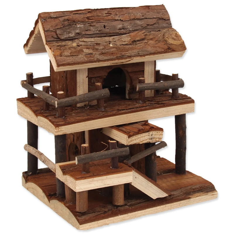 Hišica Small Animals lesena enonadstropna z lubjem 17x15x20cm