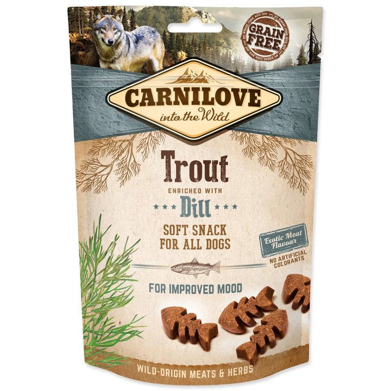 Prigrizek Carnilove Dog Soft Snack postrv z koperom 200 g