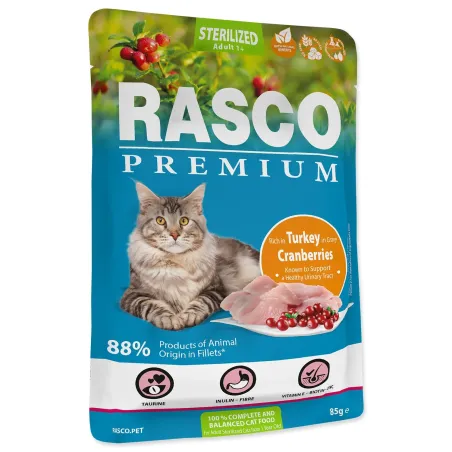 Vrečka Rasco Premium steriliziran puran z brusnico 85 g