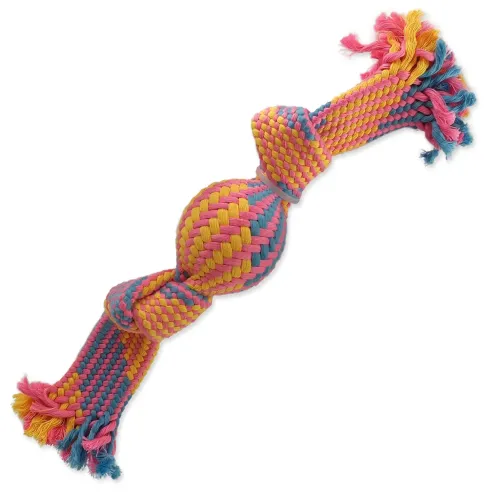 Igrača Dog Fantasy vrv za vlečenje z žogico, barvni vzorec 2, 2 vozli, 33 cm