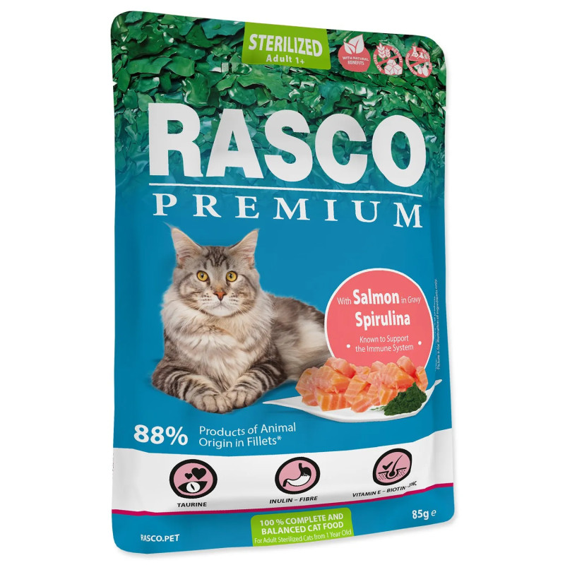 Vrečka Rasco Premium Sterilized losos s spirulino 85 g