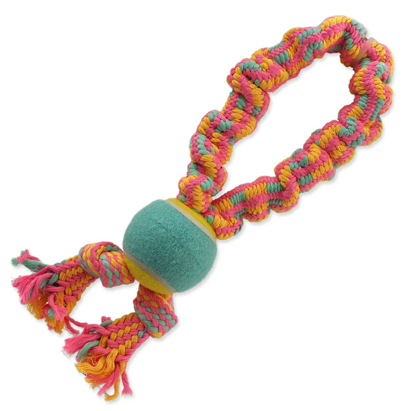 Igrača Dog Fantasy vlečna vrv s teniško žogico, barvni vzorec, 1 ali 2 vozla, 32 cm