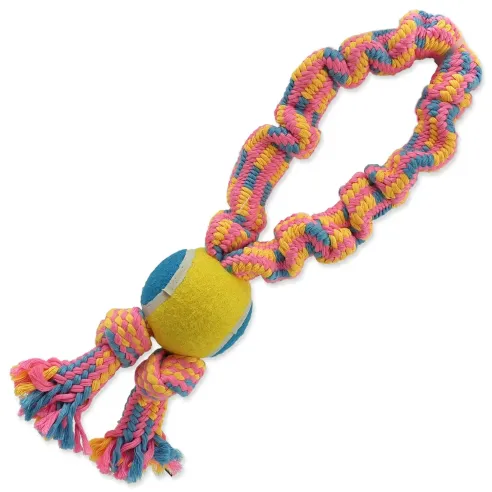 Igrača Dog Fantasy za vlečenje s teniško žogico, barvni vzorec 2, 2 vozla, 32 cm}{
