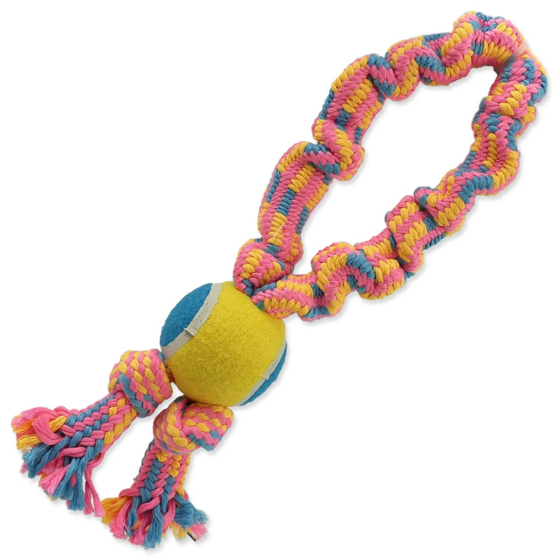 Igrača Dog Fantasy za vlečenje s teniško žogico, barvni vzorec 2, 2 vozla, 32 cm}{
