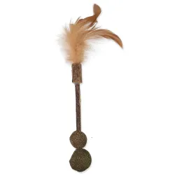 Igrača Magic Cat Natural Fun palica z naravnimi peresi in zelenimi kroglicami 18 cm