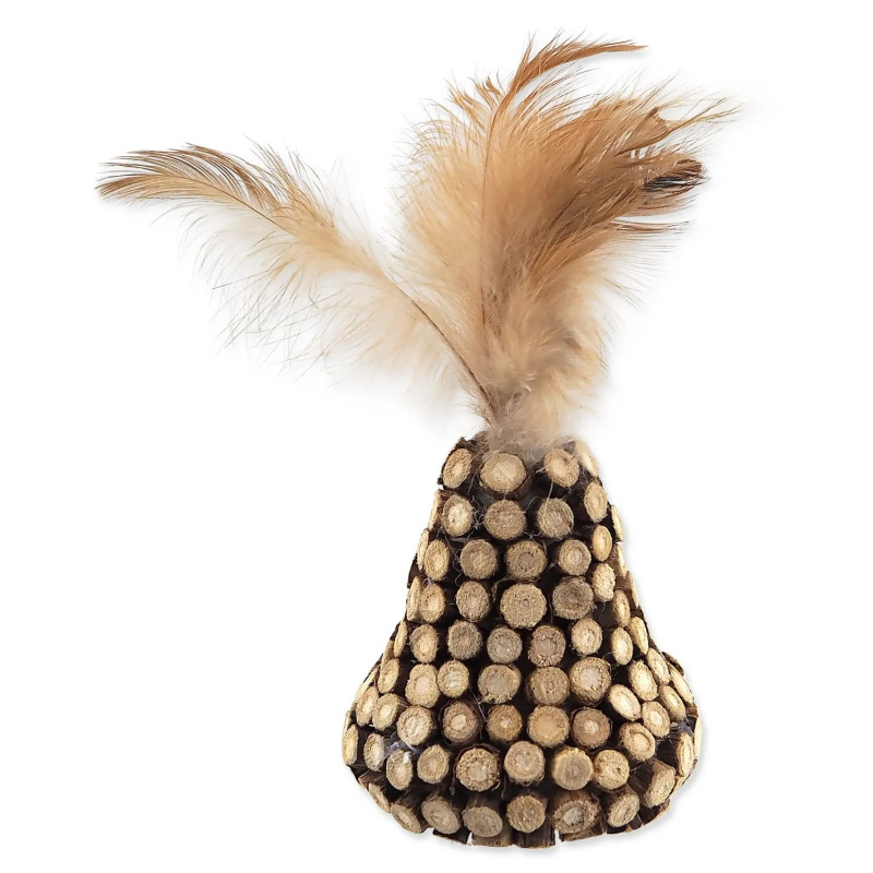 Igrača Magic Cat Natural Fun stožec z naravnimi peresi, oblepljen z lesom 13cm