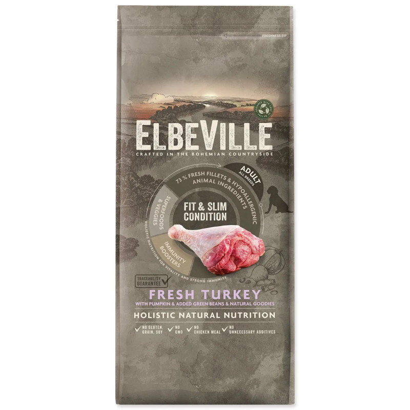 Hrana ELBEVILLE za odrasle vseh pasem — Fit and Slim, s svežim puranom, 11,4 kg