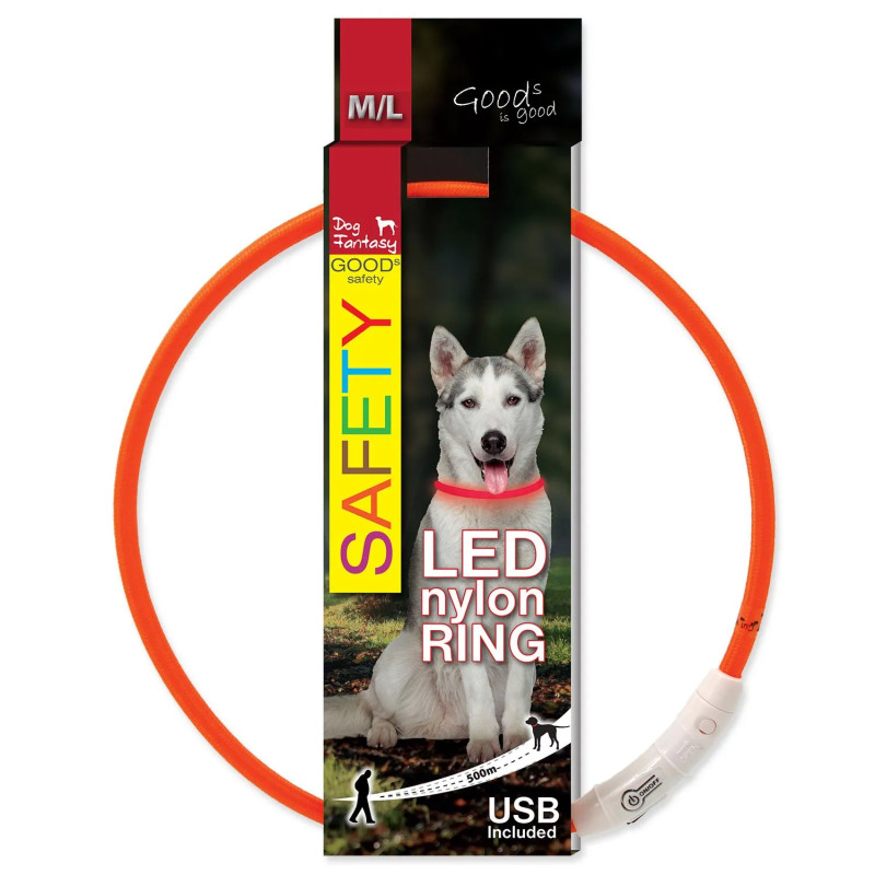 Ovratnik Dog Fantasy LED najlonski oranžen 65 cm