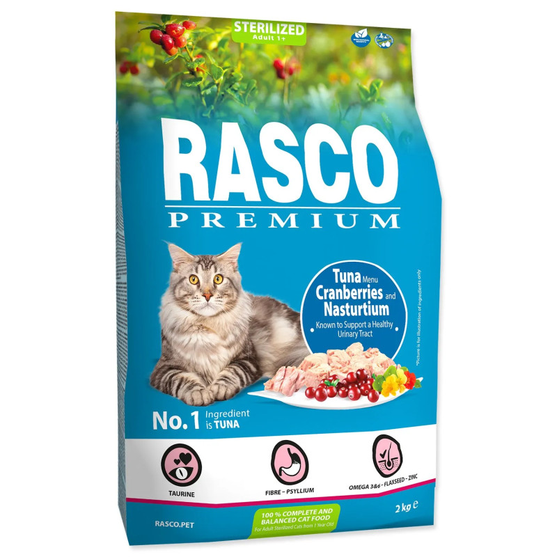 Hrana Rasco Premium Sterilized tunina z brusnico in kapucinko 2 kg
