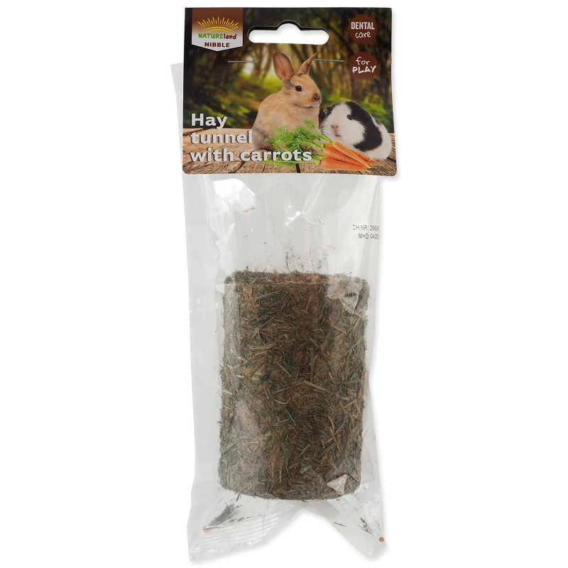 Poslastica Tunel Nature Land Nibble iz sena, polnjena s korenčkom 125 g