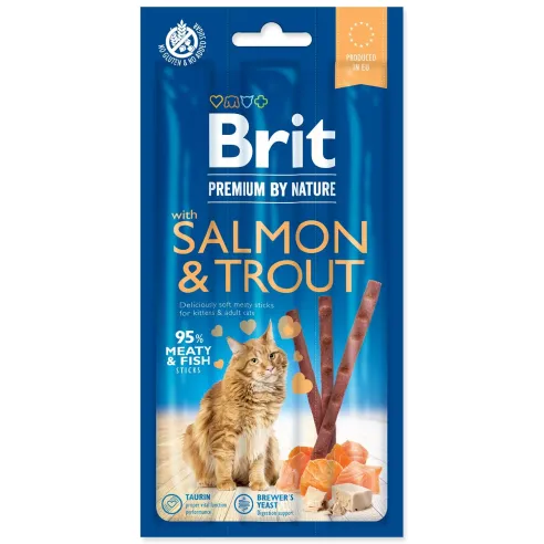 Poslastica Brit Premium by Nature Cat losos in postrv, palčke 3 ks