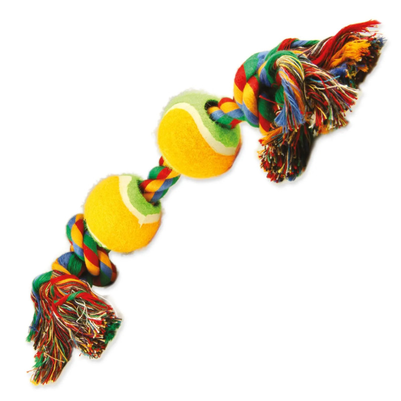 Igrača Dog Fantasy barvna 2 vozli+ 2 teniški žogici 35cm