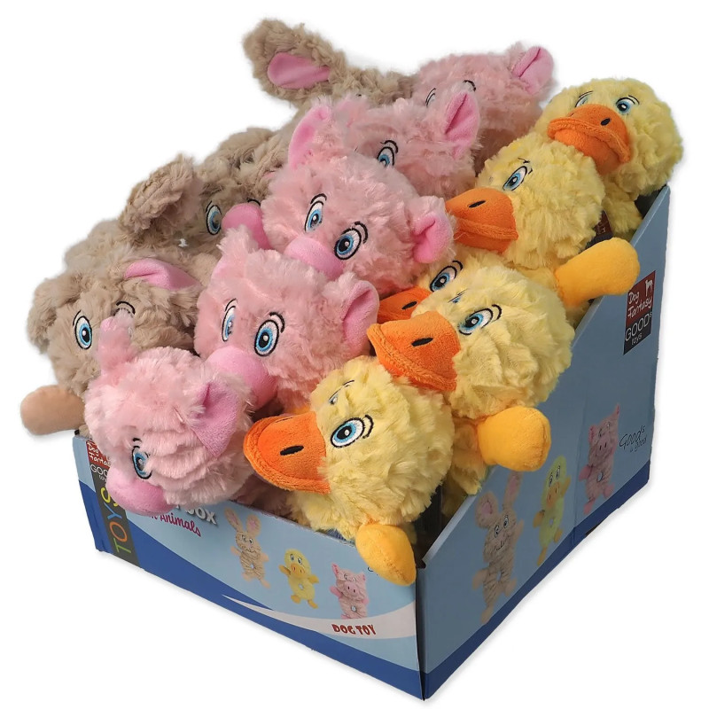 Igrače Dog Fantasy Playful Box kmetijske živali s piskačem, mix, 21 cm, 24 kosov
