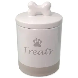 Posoda Dog Fantasy keramična za priboljške, bela z ročajem 13,5×21,5 cm, 1500 ml.