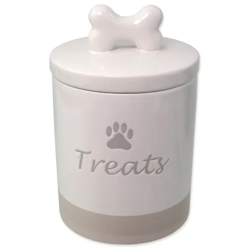 Posoda Dog Fantasy keramična za priboljške, bela z ročajem 13,5×21,5 cm, 1500 ml.