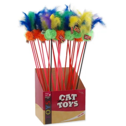 Igrača Magic Cat paličica kroglica pliš s perjem 18 cm+46 cm 24 kosov