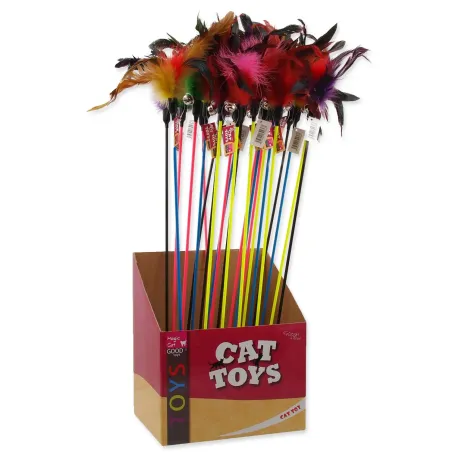 Igrača Magic Cat palica s perjem in zvončkom 17cm+49cm 24 kos