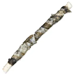 Posladek Trixie DentaFun bivolska koža obložena z ribo, rolke 12 cm, 10 kos