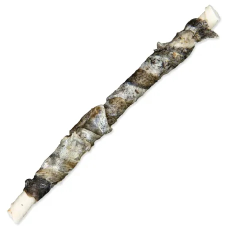 Posladek Trixie DentaFun bivolska koža obložena z ribo, rolke 12 cm, 10 kos