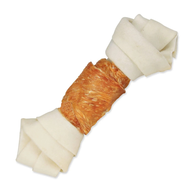 Posladek Trixie DentaFun bivolja koža obložena s piščančjim mesom, kost 15 cm, 70 g