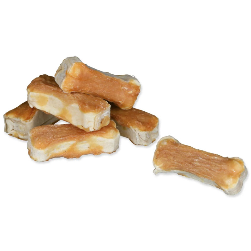 Poslastica Trixie DentaFun, bivolova koža obložena s piščančjim mesom, 5 cm, 120 g, 8 kosov