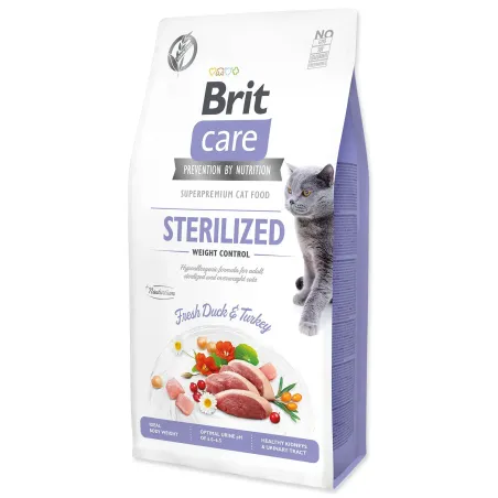 Hrana Brit Care Cat brez žitaric za sterilizirane mačke, nadzor teže 7 kg