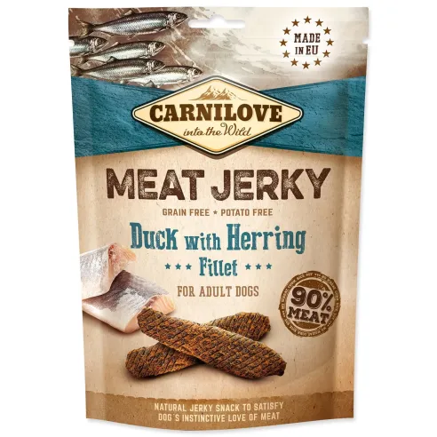 Poslastica Carnilove Jerky raca in sled, rezine 100g