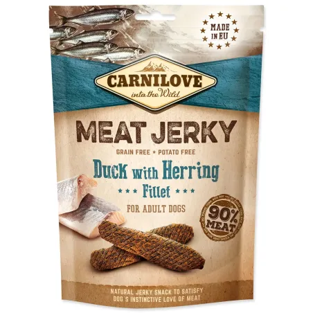 Poslastica Carnilove Jerky raca in sled, rezine 100g