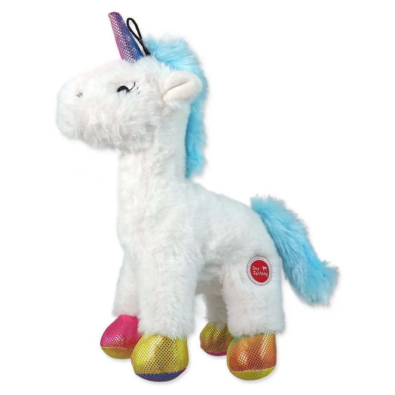 Igrača Dog Fantasy plišasti enorog s piščalko, mešanica barv, 26 cm