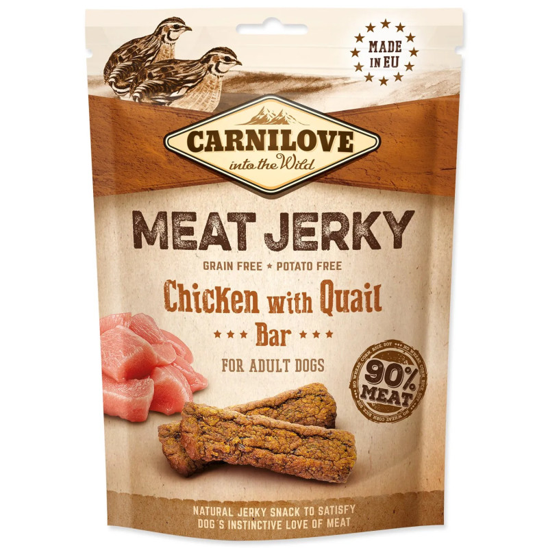 Poslastica Carnilove Jerky prepeličje in piščančje, palčke 100 g