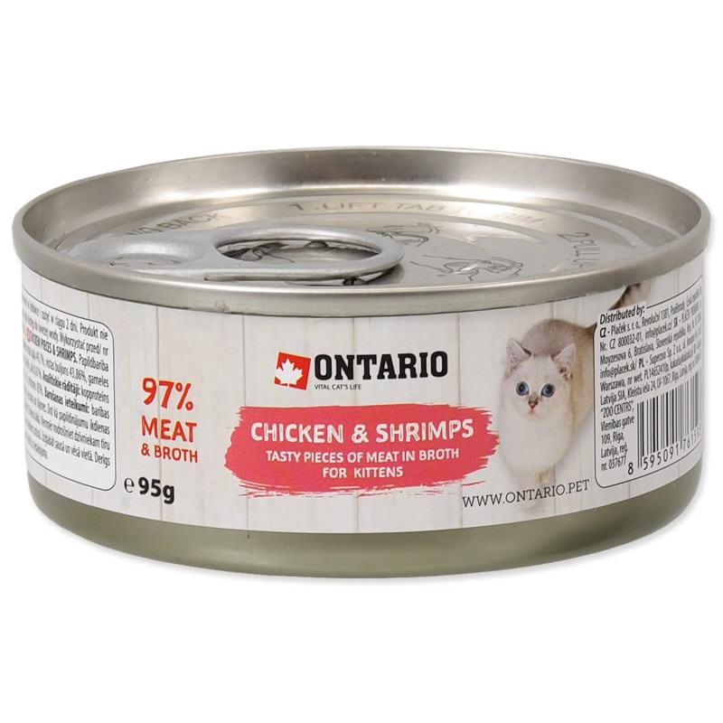 Konzerva Ontario Kitten koščki piščanca s kozicami 95 g
