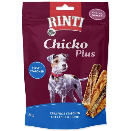 Poslastica Rinti Chicko Plus losos in piščanec 80g