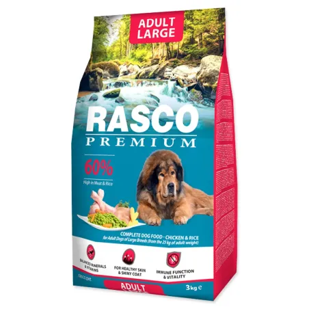 Hrana Rasco Premium za odrasle velike pasme, piščanec z rižem 3 kg