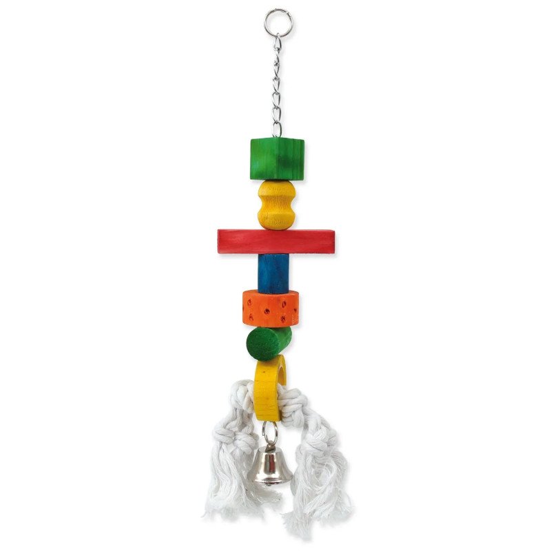 Igrača Bird Jewel leseni zvonček, obešen na vrvi 9×50 cm