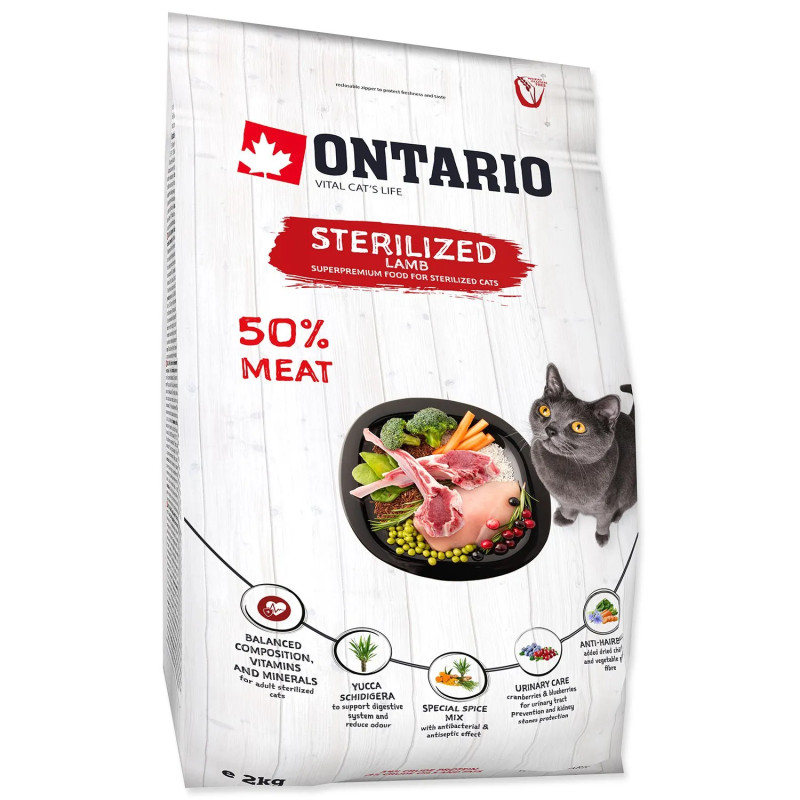 Hrana Ontario Cat Sterilised Lamb 2kg