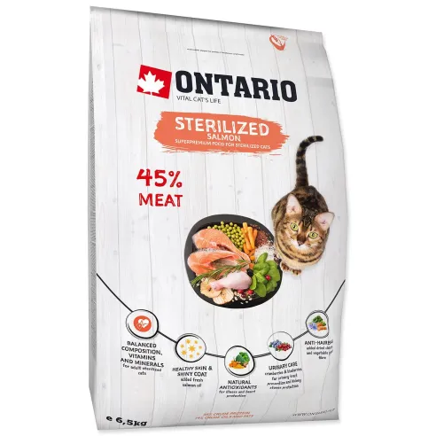 Hrana za mačke Ontario Cat Sterilised Losos 6,5 kg