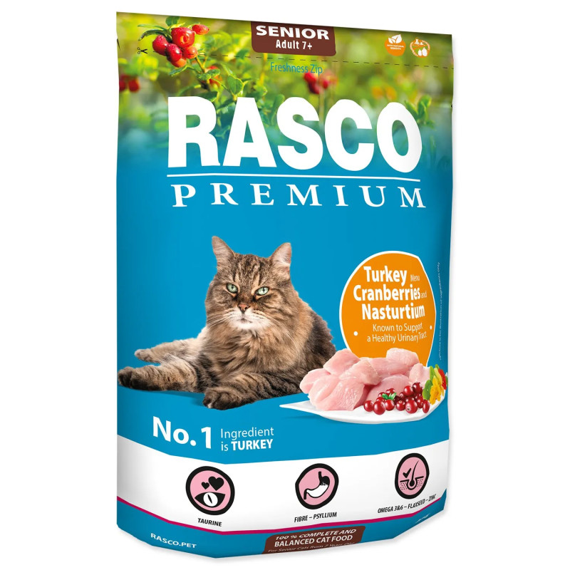 Krmilo Rasco Premium Senior puran z brusnico in kapucinko 0,4kg