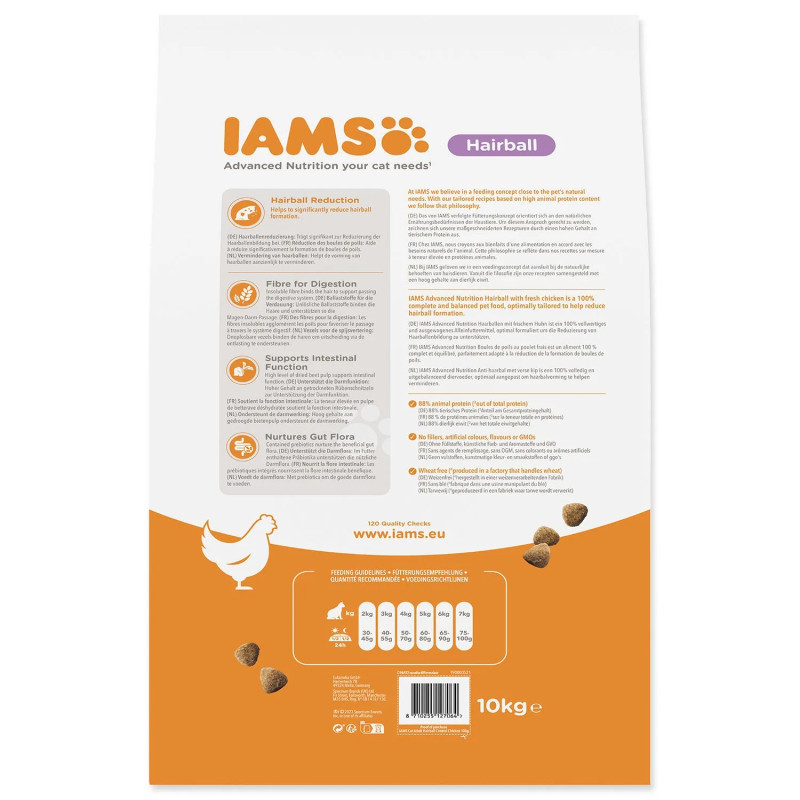 Hrana IAMS za mačke Adult/Senior proti kepam dlak s piščancem 10 kg