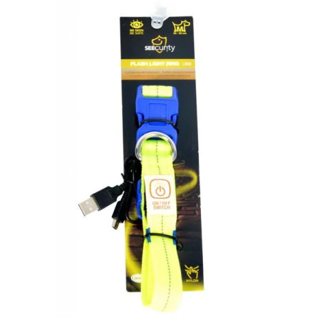 Ovratnik DUVO+ LED svetleči za psa, neonsko rumen, najlon, 50–70 cm / 2,5 cm