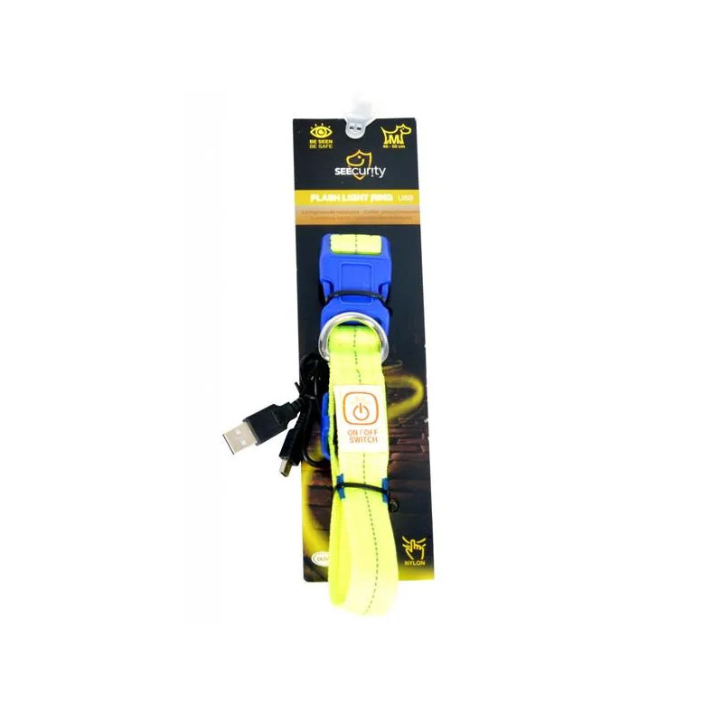 Ovratnik DUVO+ LED svetleči za psa, neonsko rumen, najlon, 50–70 cm / 2,5 cm
