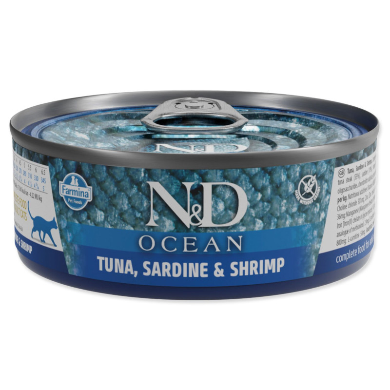 Konzerva N&D Cat Ocean Tunina, sardina in kozica 70 g