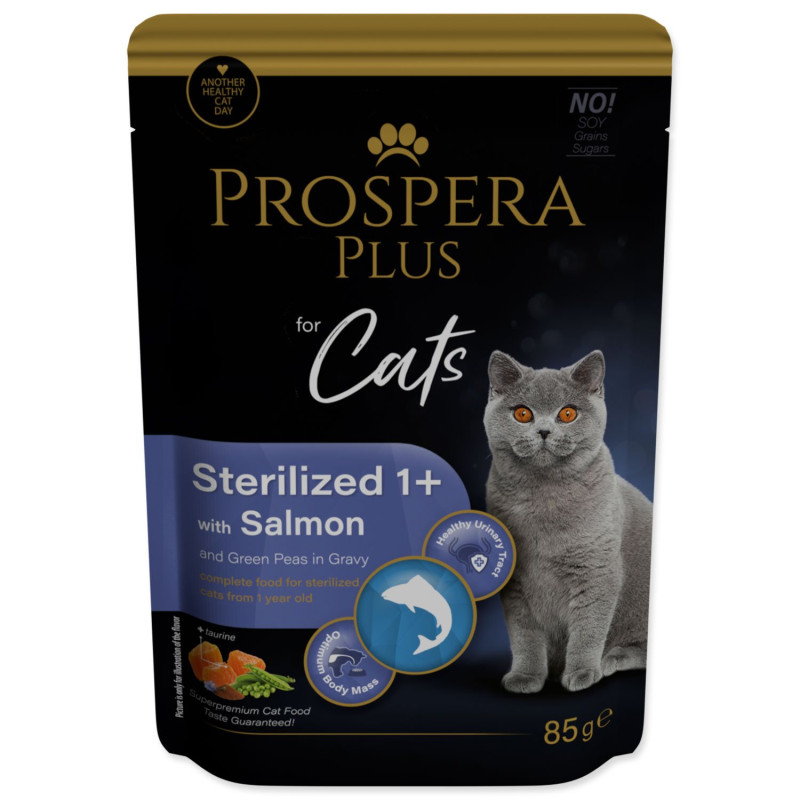 Vrečka Prospera Plus Sterilized 1+, losos, grah 85g