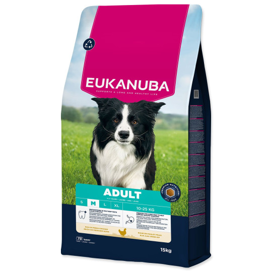 Krmivo EUKANUBA Adult Medium, bogato s svežim piščancem, 15 kg