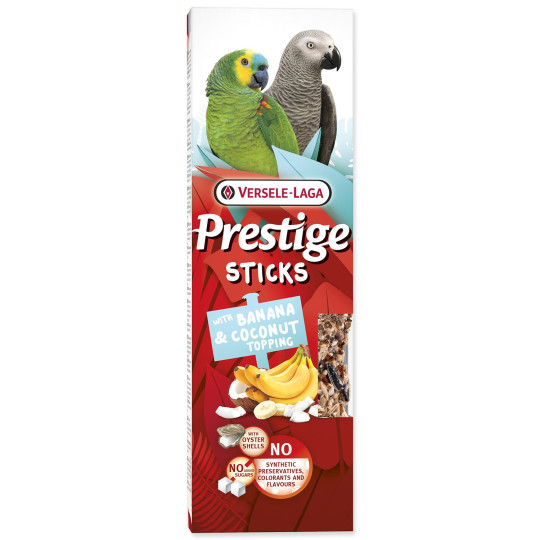 Palčke Versele-Laga Prestige za papigo z banano in kokosovo glazuro, 140 g, 2 kosa