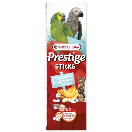 Palčke Versele-Laga Prestige za papigo z banano in kokosovo glazuro, 140 g, 2 kosa