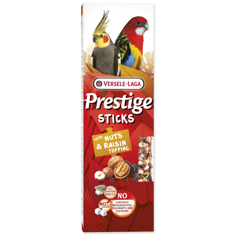 Palčke Versele-Laga Prestige za velike papige z orehi in rozinami v glazuri 140 g 2 ks